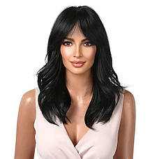 Перука чорна хвиляста Dark, натуральне синтетичне волосся, фото 4