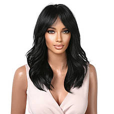 Перука чорна хвиляста Dark, натуральне синтетичне волосся, фото 2