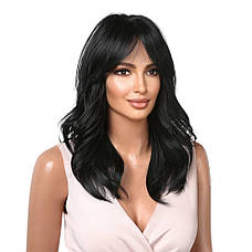 Перука чорна хвиляста Dark, натуральне синтетичне волосся, фото 5