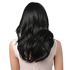 Перука чорна хвиляста Dark, натуральне синтетичне волосся, фото 3