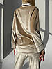 Жіноча піжама оксамитова Victoria's Secret сорочка і штани (Вікторія Сікрет) бежева з контрастною каймою, фото 3