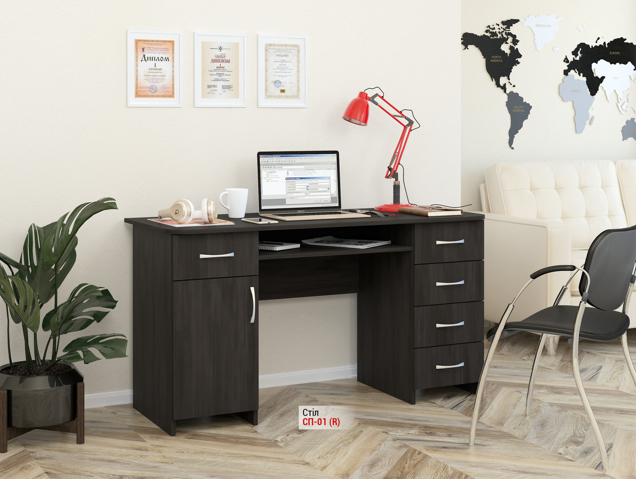 Стіл письмовий офісний СП-01 140 см. (правий/лівий) з закритою тумбою та шухлядами, фото 1