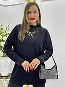Жіноча святкова трикотажна демісезонна комбінована кофта з гіпюром