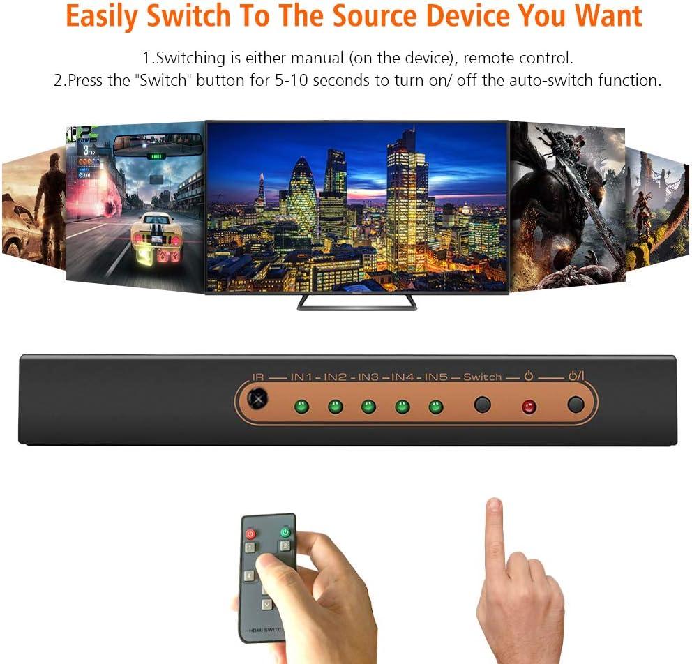 Перемикач 4K HDMI, перемикач HDMI з 5 входів на 1 вихід із підтримкою ...