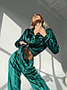 Жіноча піжама оксамитова Victoria's Secret сорочка і штани (Вікторія Сікрет) смарагдова у смужку, фото 4