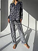 Жіноча піжама оксамитова Victoria's Secret сорочка і штани (Вікторія Сікрет) сіра у смужку, фото 3