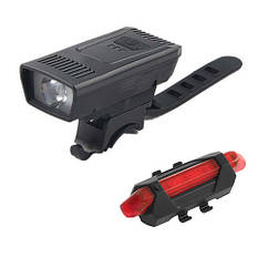 Фара велосипедна передня + задня YC-1803-1-XPE, габарит 5LED, акум-р, ЗП micro USB