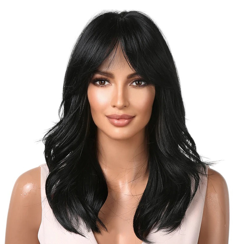 Перука чорна хвиляста Dark, натуральне синтетичне волосся