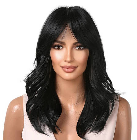 Перука чорна хвиляста Dark, натуральне синтетичне волосся, фото 1