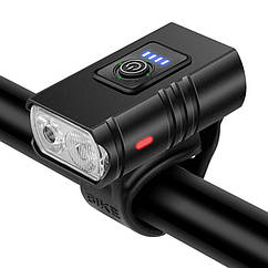 Фара велосипедна передня BK-02 Pro-2XPE, Ultra Light, індикатор заряду, акум-р., ЗП micro USB