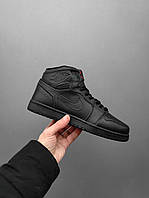 Зимние черные кожаные мужские кроссовки Nike Air Jordan 1