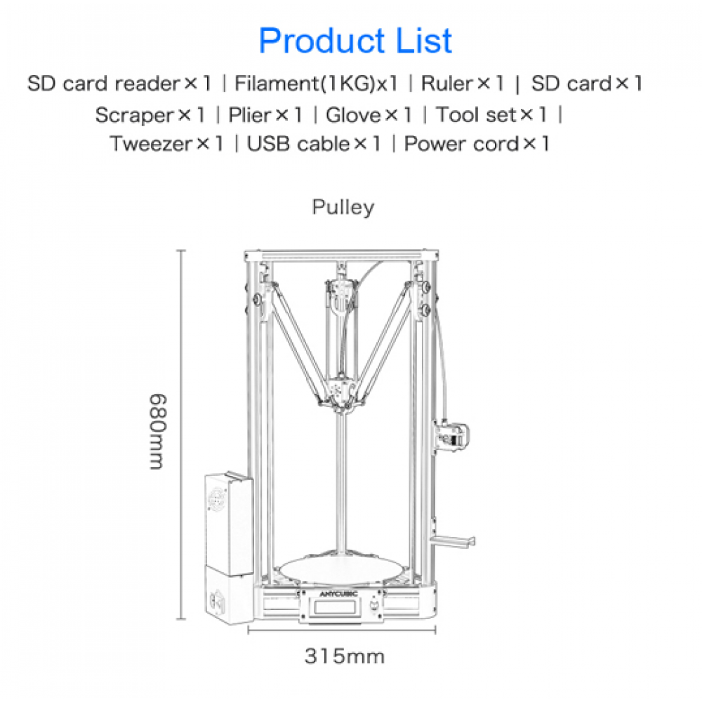 3D принтер Anycubic Kossel Pulley DIY - фото 3 - id-p2030896979