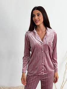 Жіноча піжама оксамитова Dior сорочка і штани (Діор) пудрова