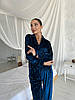 Жіноча піжама оксамитова Dior сорочка та штани (Діор) синя, фото 7