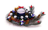 Різдвяній вінок свічник. Новорічний вінок декор. Загальний розмір 22 см