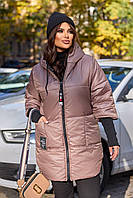 Жіноча тепла стьобана осінньо-зимова куртка на синтепоні з довязанными рукавами, батал великі розміри