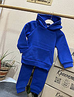 Костюм детский трёхнитка на флисе с ушками, цвет синий, 56 р