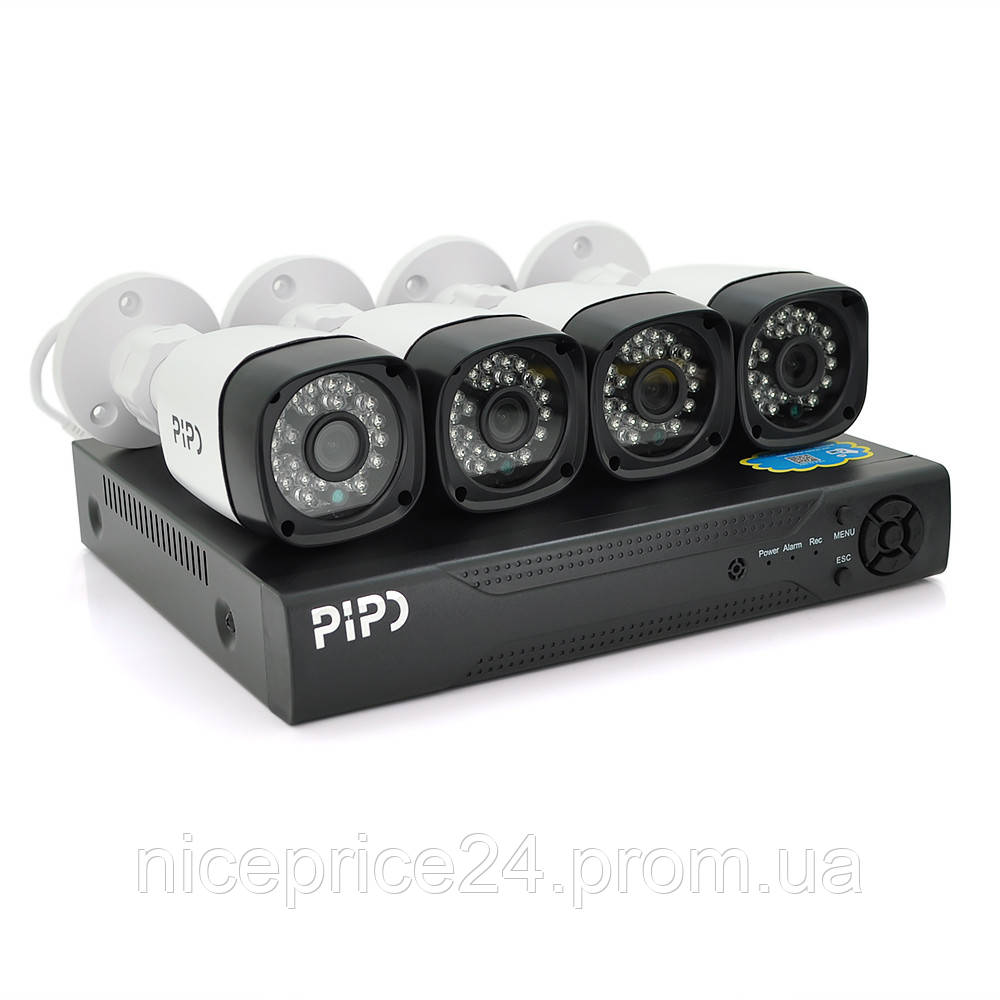 Комплект видеонаблюдения Outdoor 016-4-5MP Pipo (4 уличных камеры, кабеля, блок питания, видеорегистратор - фото 1 - id-p2030929579