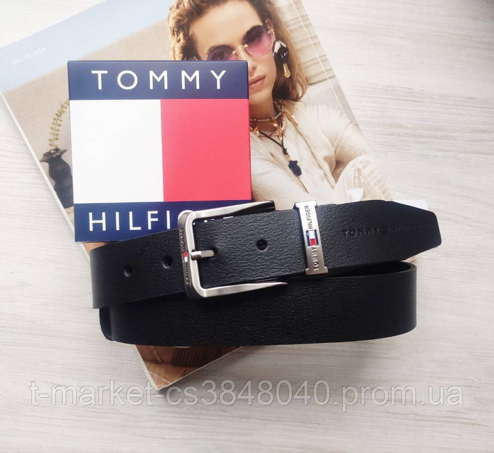 Кожаный мужской ремень Tommy Hilfiger черный - фото 1 - id-p2030940494