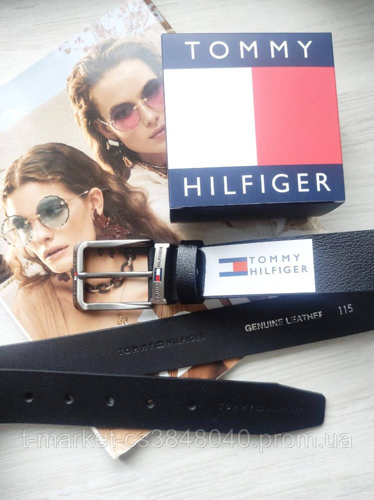 Кожаный мужской ремень Tommy Hilfiger черный - фото 2 - id-p2030940494