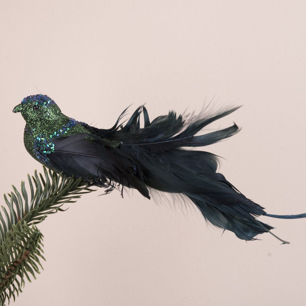 Пташка на кліпсі зелена з чорним