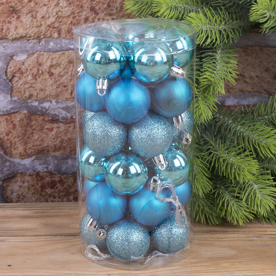 Набір ялинкових кульок (4см, 30шт) blue