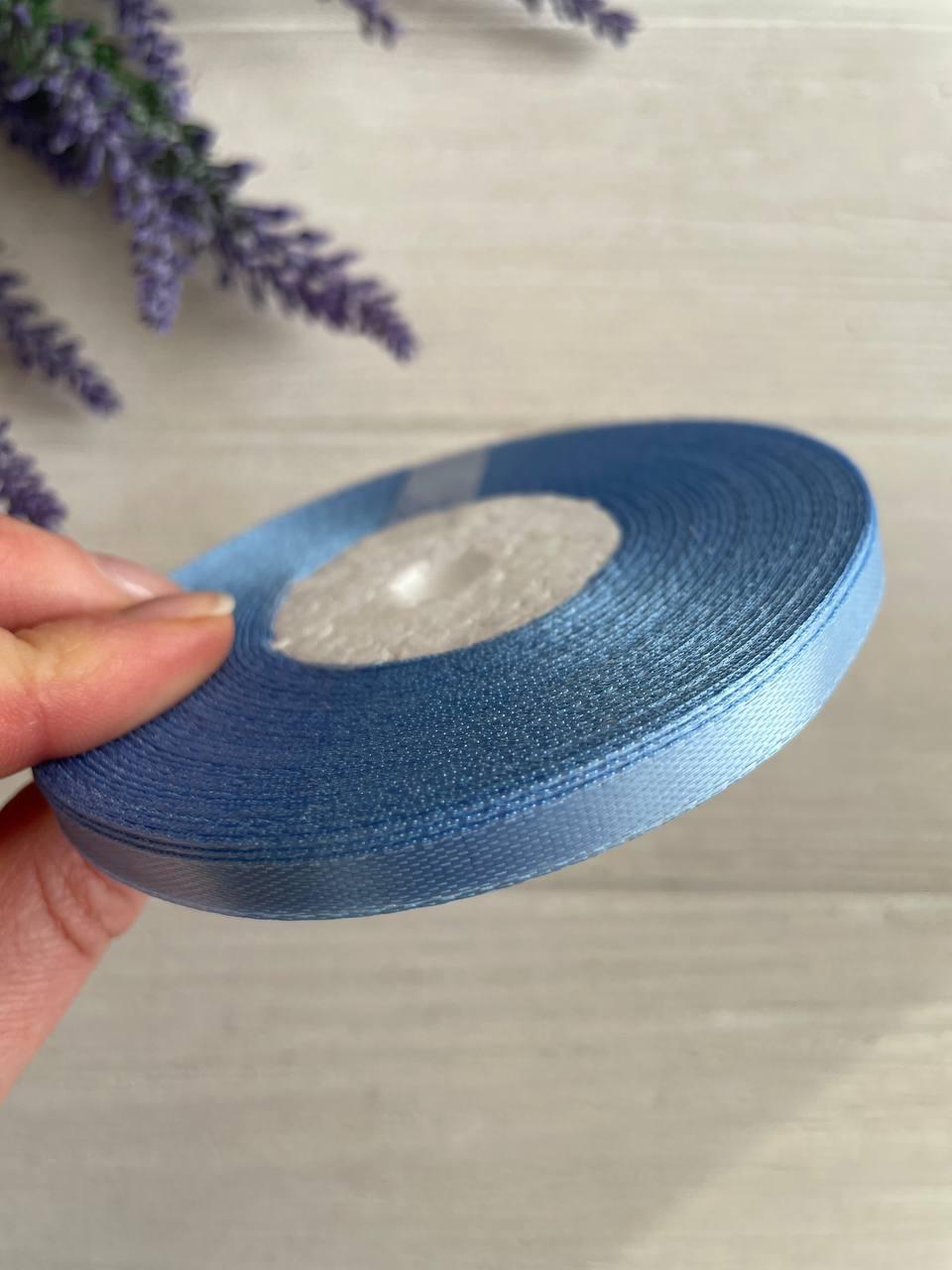 Стрічка атласна 0,6 см рулон 32,5 метра голуба