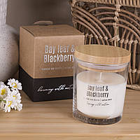 Арома свічка у склянці з бамбуковою кришкою "bay leaf & blackberry"