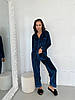 Стильна жіноча піжама оксамитова FENDI сорочка і штани (Фенді) синя, фото 6