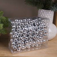 Кульки на дроті з скла в коробці (2см) silver shiny
