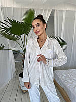 Стильная женская пижама бархатная FENDI рубашка и штаны (Фенди) молочная