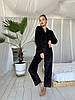 Стильна жіноча піжама оксамитова FENDI сорочка і штани (Фенді) чорна, фото 7
