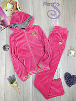 Костюм брючний EXR для дівчинки велюровий рожевий штани та кофта з капюшоном на блискавці Розмір 155