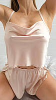 Жіноча шовкова піжама топ + шорти. Шовкова піжама, шовкова майка, шортики з розрізами