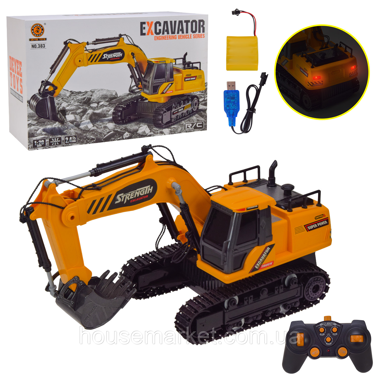 Дитячий гусеничний екскалатор на пульті керування, світло, акумулятор, usb кабель,383 - фото 1 - id-p2031063766