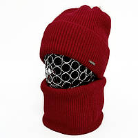 Комплект женский зимний ангора с шерстью на флисе (шапка+шарф-снуд) ODYSSEY 56-58 см вишневый 12716 - 12657