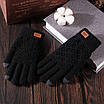 Чорні, щільні, в'язані, універсальні, зимові рукавички з сенсором для телефону. Чорні жіночі, чоловічі рукавички., фото 10