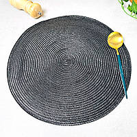Чорна кругла сервірувальна серветка під тарілку 38 см (К-23)