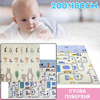 Дитячий ігровий килимок двосторонній ігровий розвиваючий килимок для повзання малюків Дорога 1х180х200см MDN