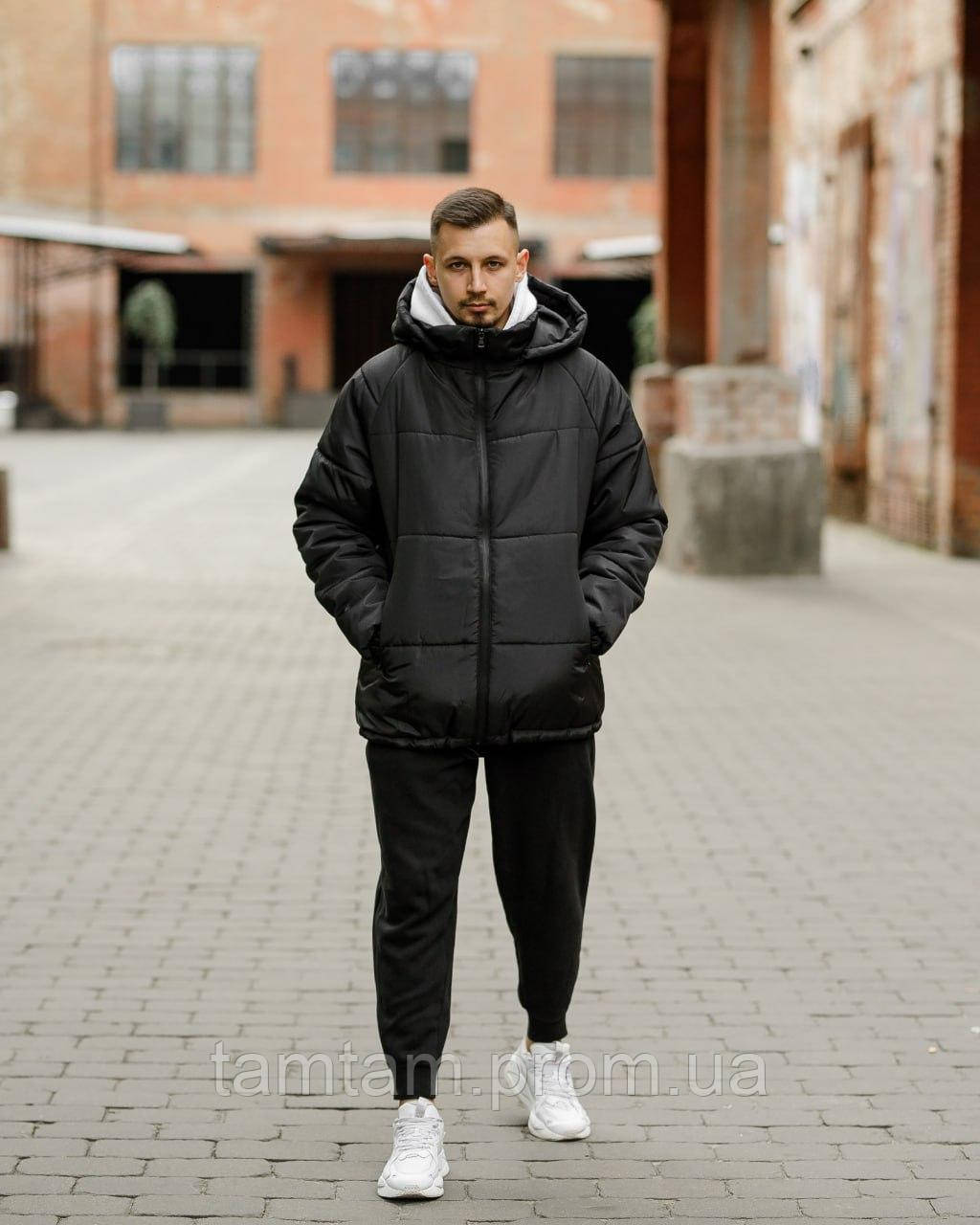 Мужская зимняя куртка теплая с капюшоном стеганная черная, утепленный пуховик мужской зимний Там - фото 7 - id-p2031112224