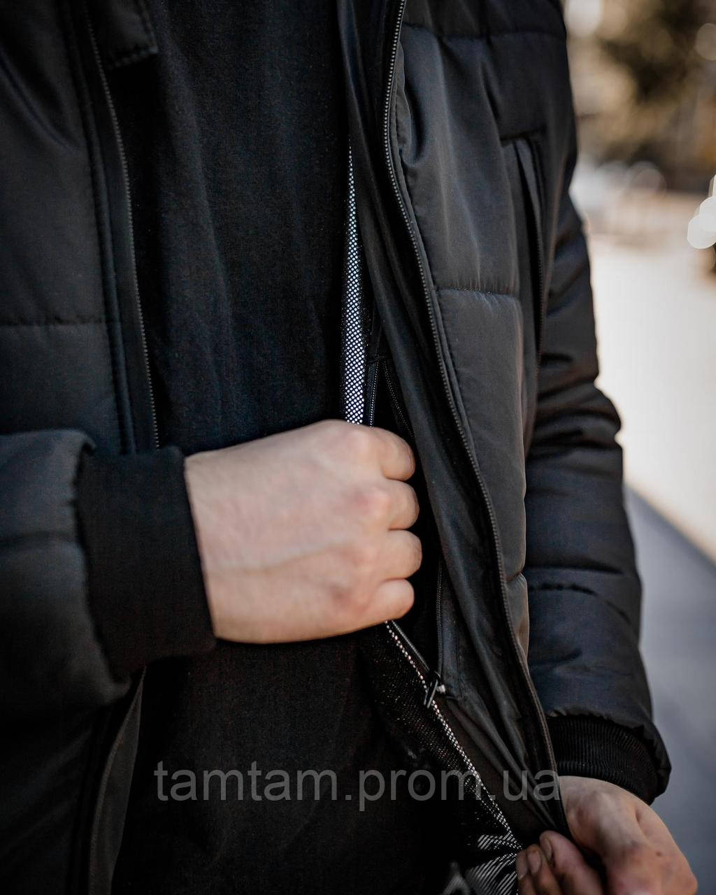 Мужская зимняя куртка парка черная с капюшоном, теплая удлиненная куртка пуховик стильная модная Stark Там - фото 8 - id-p2031112225