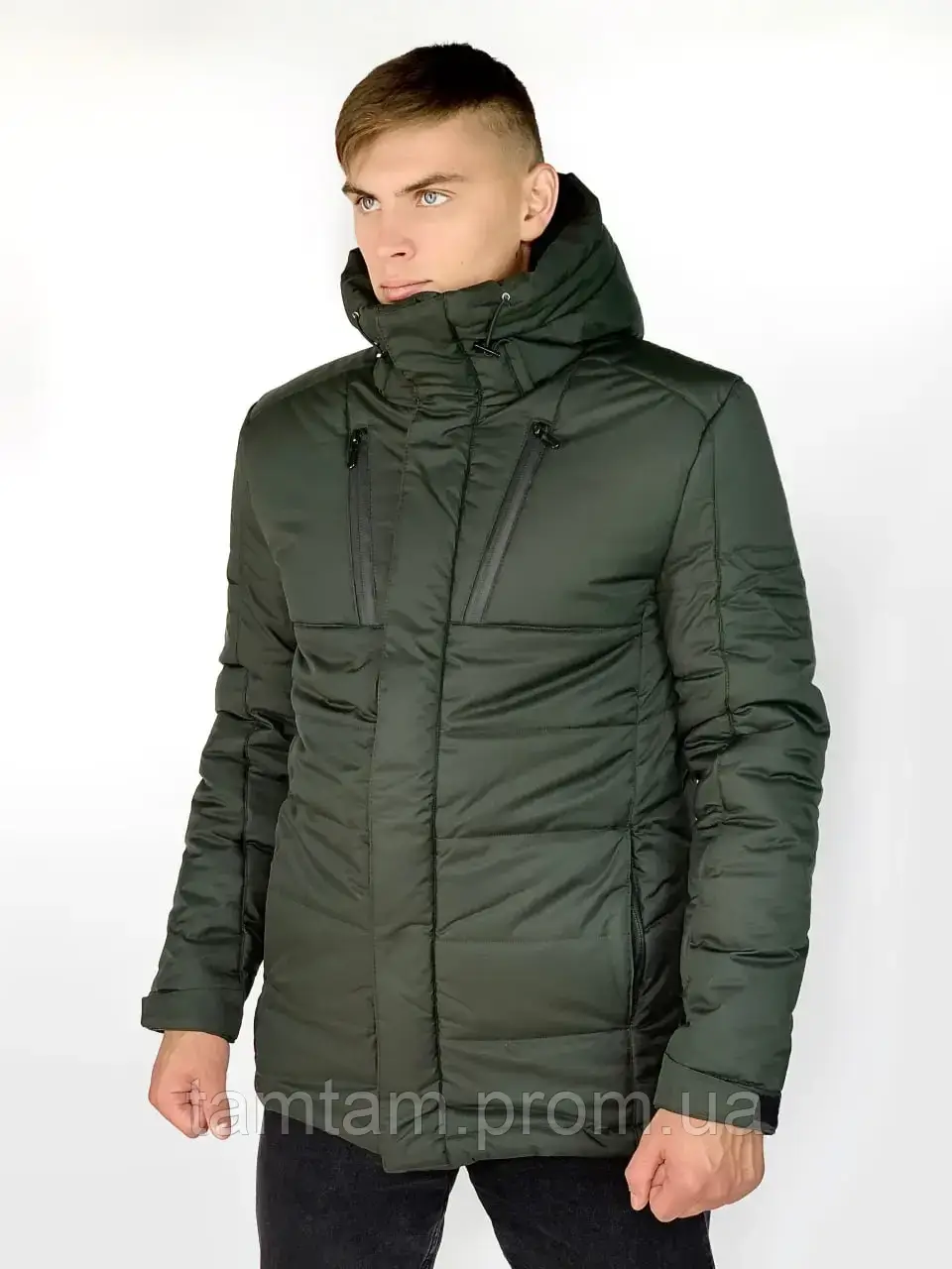 Зимняя мужская куртка хаки удлиненная, парка утепленная, пуховик с капюшоном стильный на зиму Everest Там - фото 6 - id-p2031112228