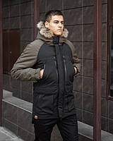 Зимняя мужская куртка хаки удлиненная, парка утепленная, пуховик с капюшоном стильный на зиму Seniora Udacha