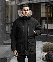 Зимняя мужская куртка черная удлиненная, парка утепленная, пуховик с капюшоном стильный на зиму Seniora Udacha