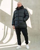 Стильная зимняя мужская куртка удлененная теплая с капюшоном, пуховик утепленный черный премиум качества Там