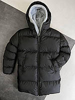 Удлиненная зимняя мужская куртка черная с капюшоном, стильный теплый пуховик стеганый Там