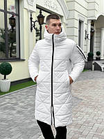 Зимняя стеганная мужская куртка пуховик удлиненная белая с капюшоном, длинное спортивное пальто парка Zmist