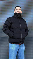 Зимняя мужская куртка черная без капюшона короткая, стеганый теплый пуховик на зиму Турция Там