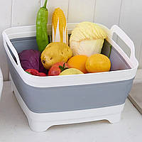 Корзина складная универсальная со сливом для овощей и фруктов в раковину Folding Basket Серая KVS