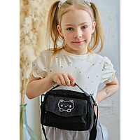 Сумка черная вельветовая подростковая детская аниме с карманом через плечо кросс-боди Korni (АА)